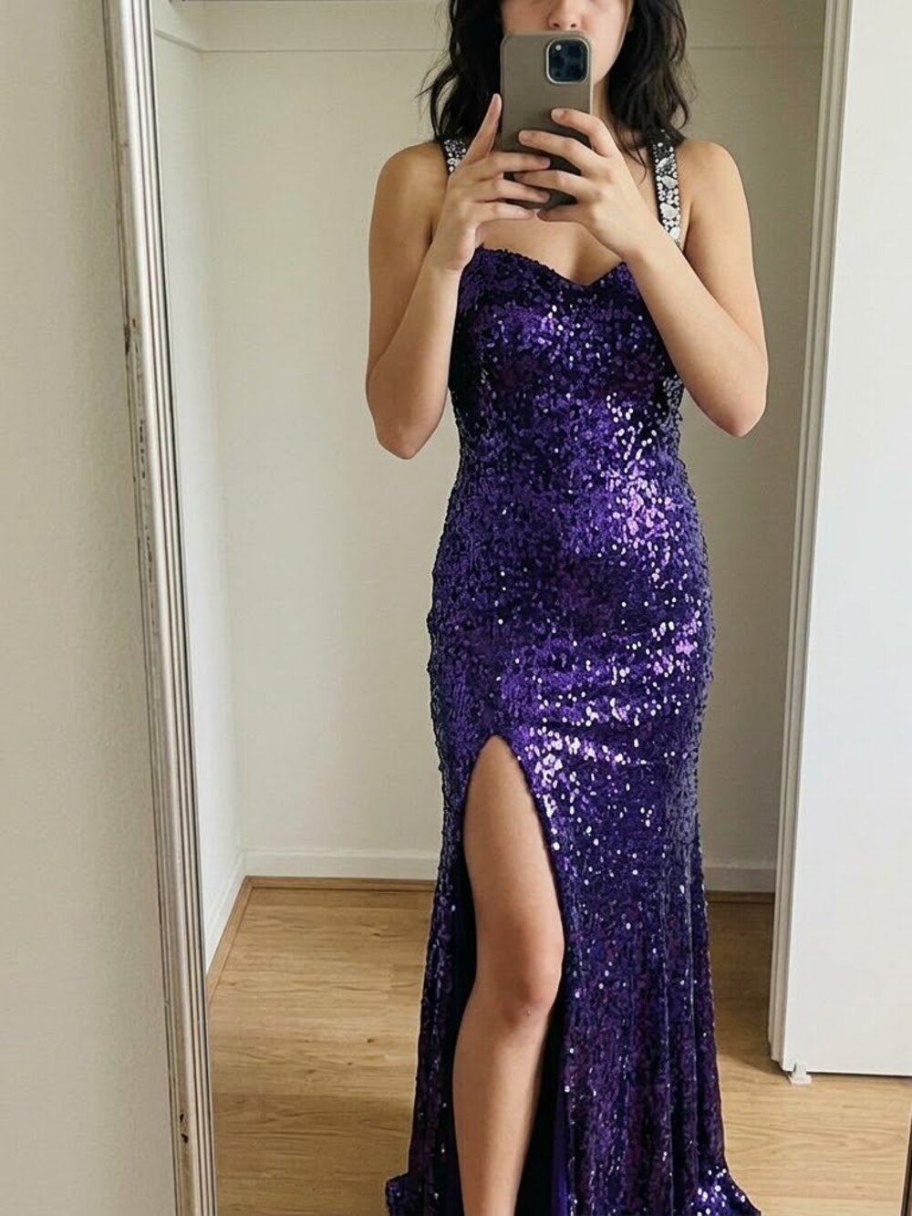 Royal Purple Sequined Rhinestone Formal Mermaid Long Prom Dress